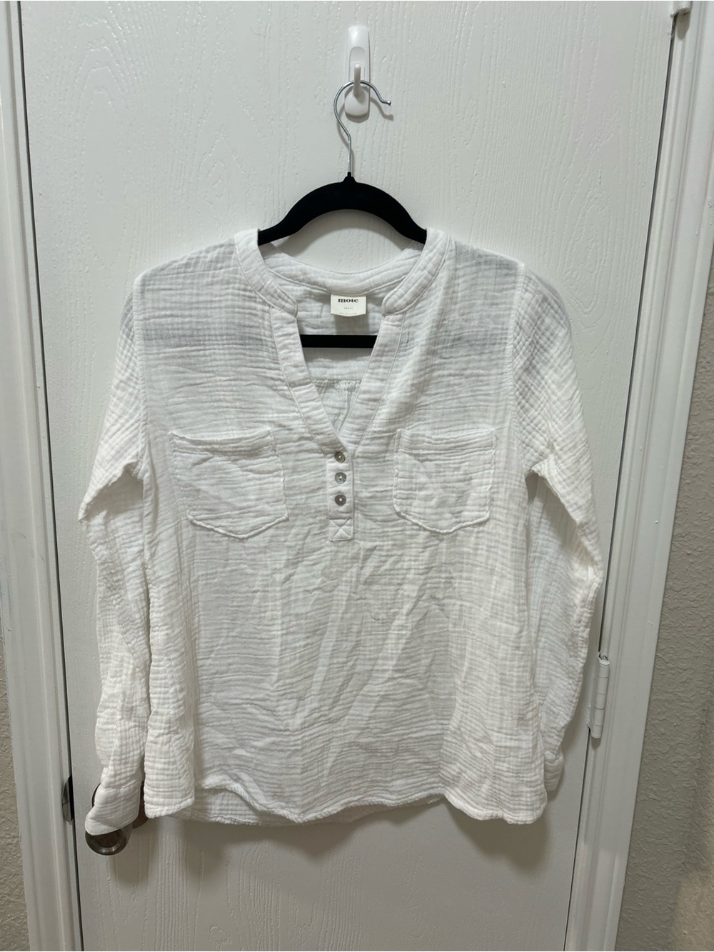 Mote Anthropologie white gauzy long sleeve top 100% cotton size small